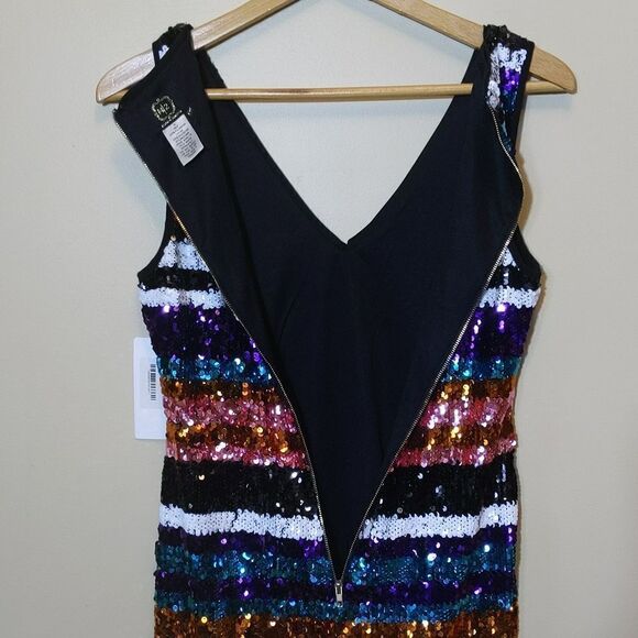 Showgirl Rainbow Sequin Stripe Mini Dress Swifty Eras Taylor Swift Party NWT - Picture 13 of 15